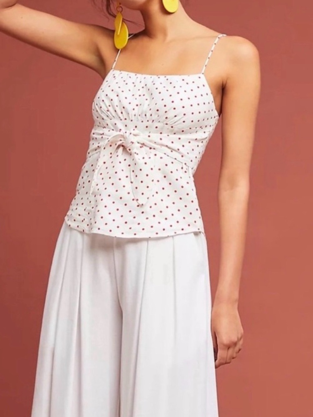 Maeve by Anthopologie Linen Mix Polka Dot Top